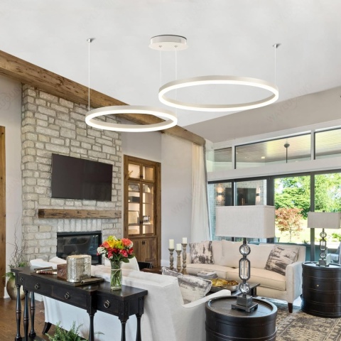 LAMPA SUFITOWA 2 RINGI chrom wisząca ŻYRANDOL LED + PILOT 40/60cm