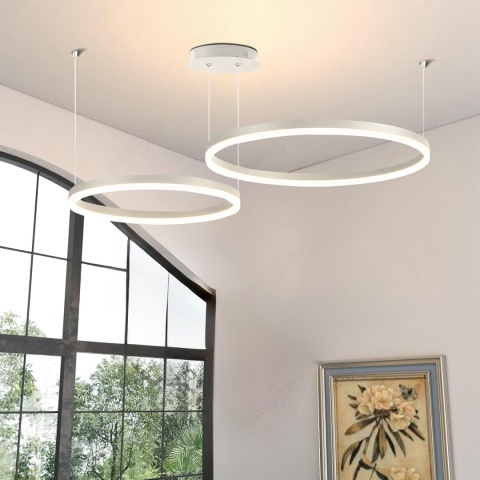 LAMPA SUFITOWA 2 RINGI chrom wisząca ŻYRANDOL LED + PILOT 40/60cm