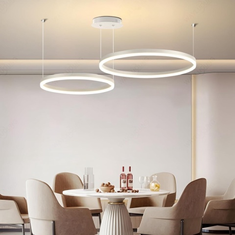 LAMPA SUFITOWA 2 RINGI chrom wisząca ŻYRANDOL LED + PILOT 40/60cm
