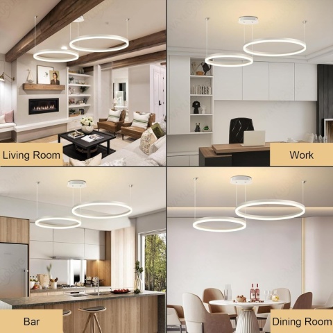 LAMPA SUFITOWA 2 RINGI chrom wisząca ŻYRANDOL LED + PILOT 40/60cm