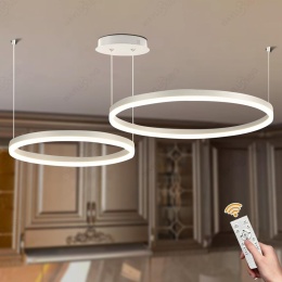LAMPA SUFITOWA 2 RINGI chrom wisząca ŻYRANDOL LED + PILOT 40/60cm