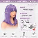 Lavender Purple Bob – krótka fioletowa peruka z grzywką dla kobiet