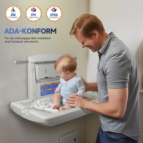 Przewijak dla niemowląt poziomy, montowany na ścianie składany