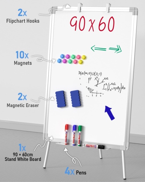 TABLICA MAGNETYCZNA 60x90 SUCHOŚCIERALNA DO PREZENTACJI AKCESORIA FLIPCHART