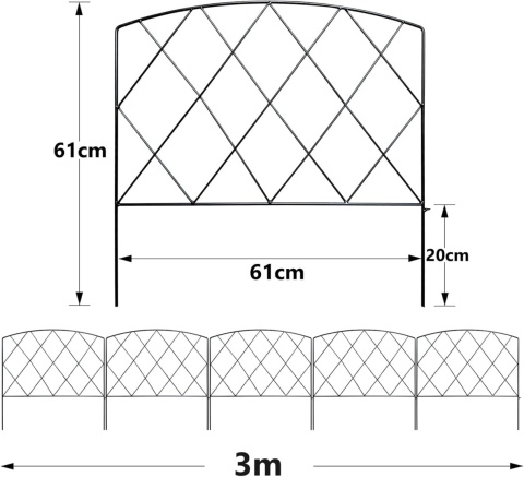 Thealyn dekoracyjny płot 61 cm x 61 cm, 5 paneli, 3 m metalowe ogrodzenie