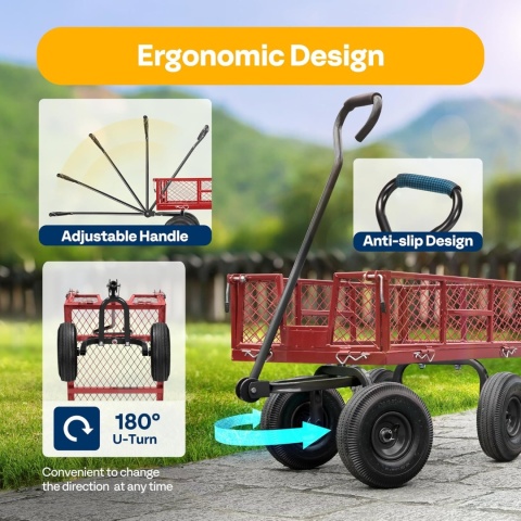 VIVOHOME Wózek Ogrodowy Max 400 kg z Obracaną o 180° Rączką czerwony
