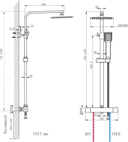 Aica sanitarnych Kwadratowa termostatyczna kolumna prysznicowa