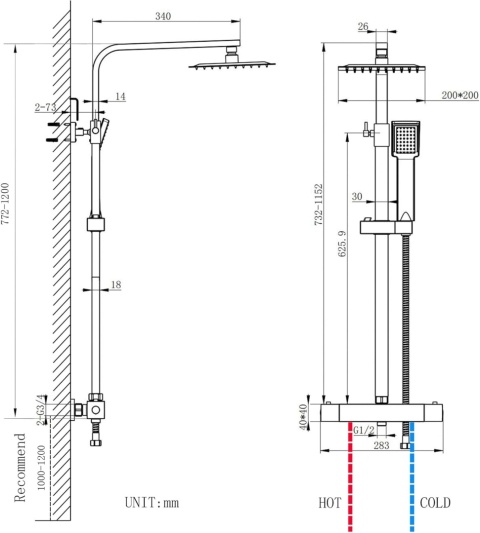 Aica sanitarnych Kwadratowa termostatyczna kolumna prysznicowa