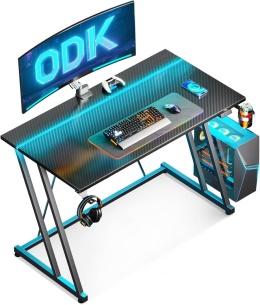 Biurko gamingowe ODK 80x50 LED RGB uchwyt na kubek hak na słuchawki czarne