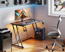 Biurko gamingowe ODK 80x50 LED RGB uchwyt na kubek hak na słuchawki czarne
