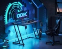 Biurko gamingowe ODK 80x50 LED RGB uchwyt na kubek hak na słuchawki czarne