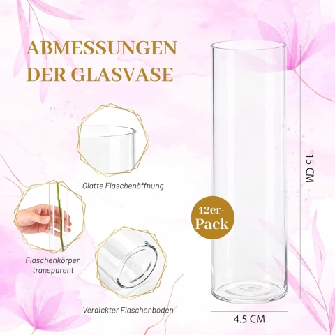 Der Rose 12 szt. cylindrycznych wazonów szklanych