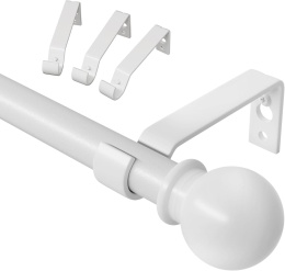 KARNISZ BIAŁY 76-224 CM ŚREDNICA 12 MM ŚCIENNY Z ZAKOŃCZENIEM KULOWYM