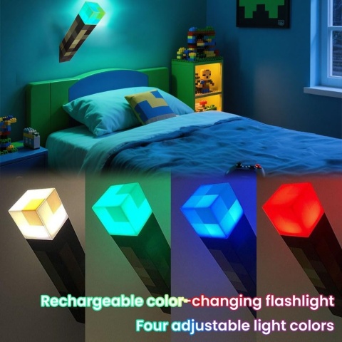 Lampka Minecraft Pochodnia LED Akumulator USB 4 Kolory Wisząca Stojąca