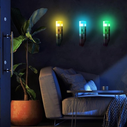 Lampka Minecraft Pochodnia LED Akumulator USB 4 Kolory Wisząca Stojąca