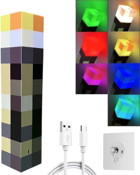 Lampka Minecraft Pochodnia LED Akumulator USB 4 Kolory Wisząca Stojąca
