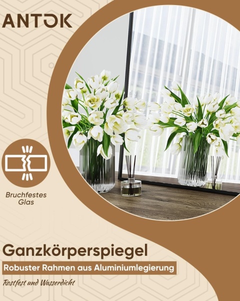 Lustro stojące prostokąt rama metal 142 x 52 cm BEAUTYPEAK