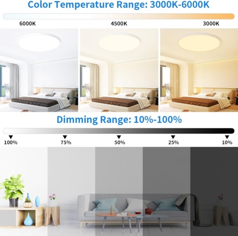 MOONSEA Lampa sufitowa LED, 60 W, ściemniana, z pilotem, ultra cienka, 3000-6000 K,60 cm,