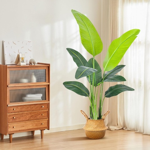 DOKKUME 120 cm Sztuczna roślina, Sztuczny ptak rajski, Tropikalna palma z 9 liśćmi, Bananowiec