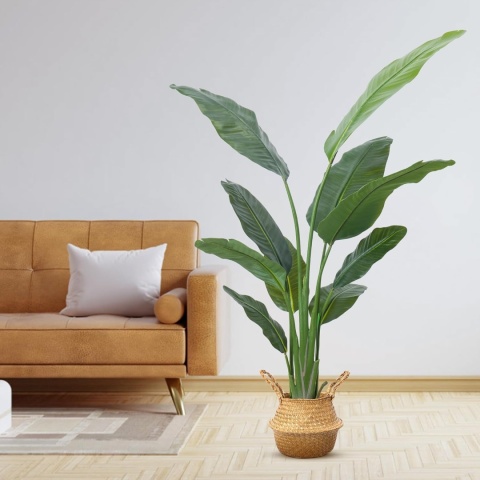DOKKUME 120 cm Sztuczna roślina, Sztuczny ptak rajski, Tropikalna palma z 9 liśćmi, Bananowiec