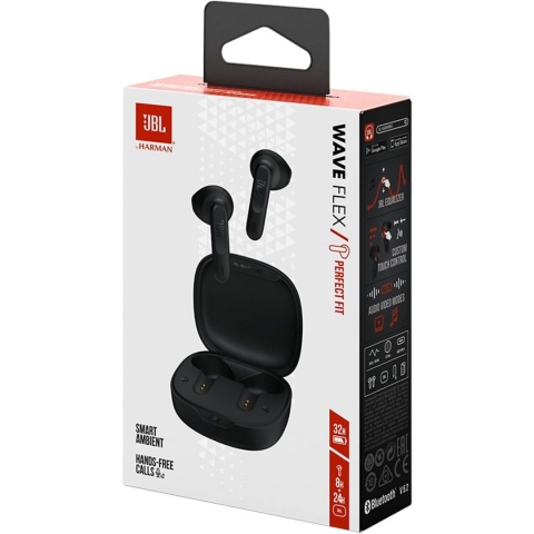 SŁUCHAWKI BEZPRZEWODOWE JBL WAVE FLEX DOUSZNE DOKANAŁOWE BLUETOOTH CZARNE