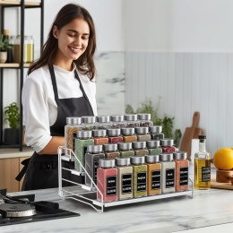 Stojak Na Przyprawy 4 Poziomy Metalowy Biały Organizer Kuchenny