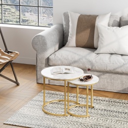 Stolik Kawowy Okrągły Loft 2w1 do Salonu Biały Komplet Stolików Kawowych