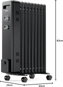 VonHaus Elektryczny Grzejnik Olejowy z Termostatem 2500W Czarny
