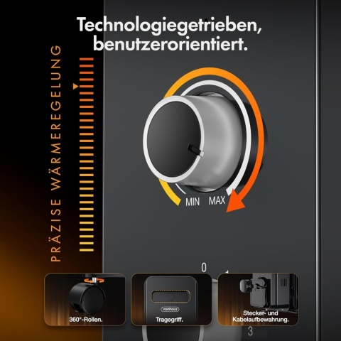 VonHaus Elektryczny Grzejnik Olejowy z Termostatem 2500W Czarny