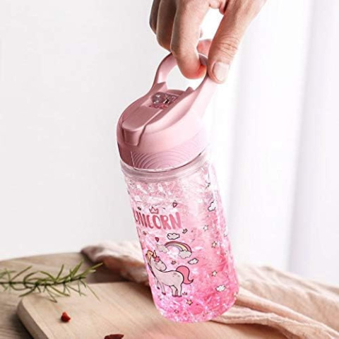 Butelka z jednorożcem kubek ze słomką i zamkiem bezpieczeństwa, 400 ml Butelka z jednorożcem kubek ze słomką i zamkiem bezpieczeństwa, 400 ml