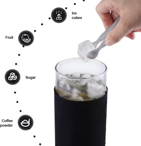 Kubek Bubble szklany 550 ml z bambusową pokrywką, szklaną słomką Kubek Bubble szklany 550 ml z bambusową pokrywką, szklaną słomką