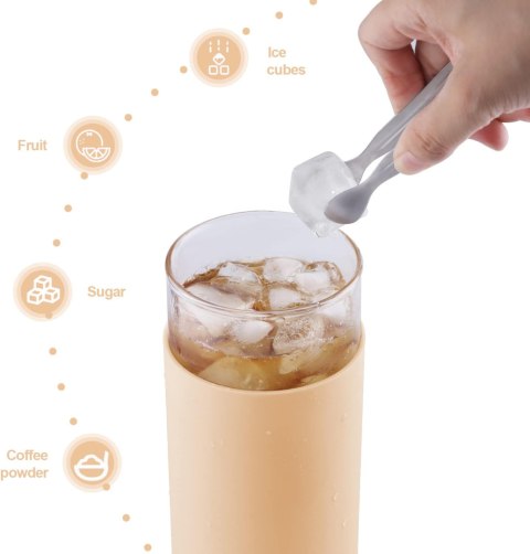 Kubek Bubble szklany 550 ml z bambusową pokrywką, szklaną słomką Kubek Bubble szklany 550 ml z bambusową pokrywką, szklaną słomką