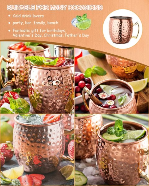 LIVEHITOP Moscow Mule Kubki 4 sztuki,Miedziany kubek i 2 słomki LIVEHITOP Moscow Mule Kubki 4 sztuki,Miedziany kubek i 2 słomki