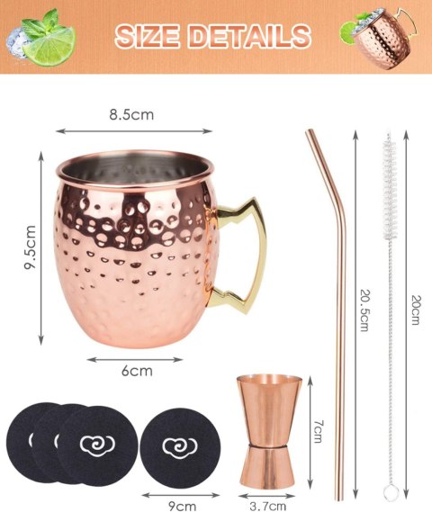 LIVEHITOP Moscow Mule Kubki 4 sztuki,Miedziany kubek i 2 słomki LIVEHITOP Moscow Mule Kubki 4 sztuki,Miedziany kubek i 2 słomki