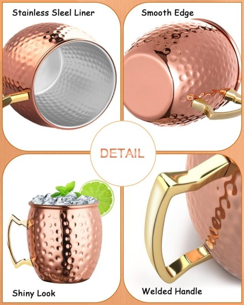 LIVEHITOP Moscow Mule Kubki 4 sztuki,Miedziany kubek i 2 słomki LIVEHITOP Moscow Mule Kubki 4 sztuki,Miedziany kubek i 2 słomki