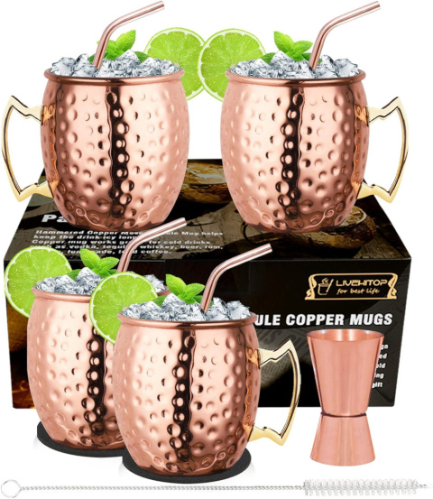 LIVEHITOP Moscow Mule Kubki 4 sztuki,Miedziany kubek i 2 słomki LIVEHITOP Moscow Mule Kubki 4 sztuki,Miedziany kubek i 2 słomki
