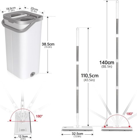 MASTERTOP Płaski mop z mikrofibry 140 cm i wiadro z 10 nakładkami MASTERTOP Płaski mop z mikrofibry 140 cm i wiadro z 10 nakładkami