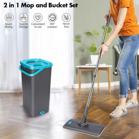 MASTERTOP Płaski mop z wiadrem, 141 cm, z 6 podkładkami z mikrofibry MASTERTOP Płaski mop z wiadrem, 141 cm, z 6 podkładkami z mikrofibry