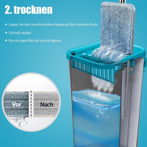 MASTERTOP Płaski mop z wiadrem, 141 cm, z 6 podkładkami z mikrofibry MASTERTOP Płaski mop z wiadrem, 141 cm, z 6 podkładkami z mikrofibry