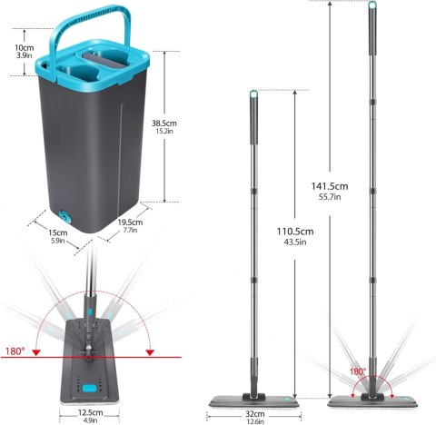 MASTERTOP Płaski mop z wiadrem, 141 cm, z 6 podkładkami z mikrofibry MASTERTOP Płaski mop z wiadrem, 141 cm, z 6 podkładkami z mikrofibry