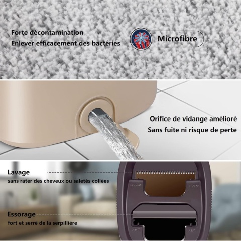 MASTERTOP Płaski mop z wiadrem, 141 cm, z 6 podkładkami z mikrofibry