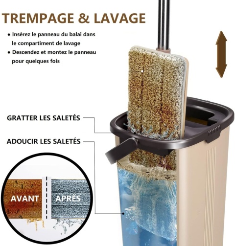 MASTERTOP Płaski mop z wiadrem, 141 cm, z 6 podkładkami z mikrofibry