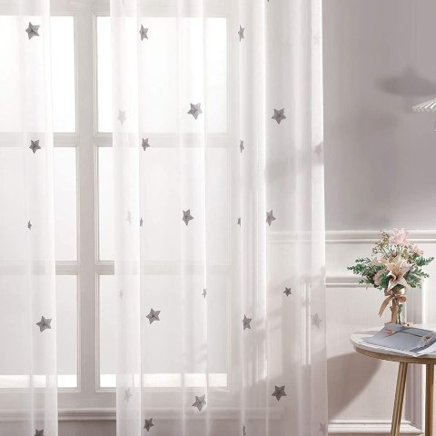 MIULEE Sheer Zasłona z woalu, z haftowanymi gwiazdkami 2 szt 140x145 cm MIULEE Sheer Zasłona z woalu, z haftowanymi gwiazdkami 2 szt 140x145 cm