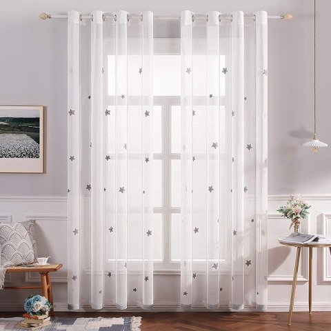 MIULEE Sheer Zasłona z woalu, z haftowanymi gwiazdkami 2 szt 140x145 cm MIULEE Sheer Zasłona z woalu, z haftowanymi gwiazdkami 2 szt 140x145 cm