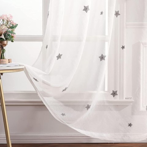 MIULEE Sheer Zasłona z woalu, z haftowanymi gwiazdkami 2 szt 140x145 cm MIULEE Sheer Zasłona z woalu, z haftowanymi gwiazdkami 2 szt 140x145 cm