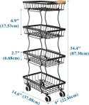 SAYZH Stojak na warzywa, 4-poziomowy, zdejmowany stojak na kółkach, Metalowy kosz