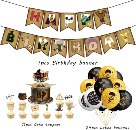 Zestaw Dekoracji urodzinowych balony magiczna szkoła Happy Birthday