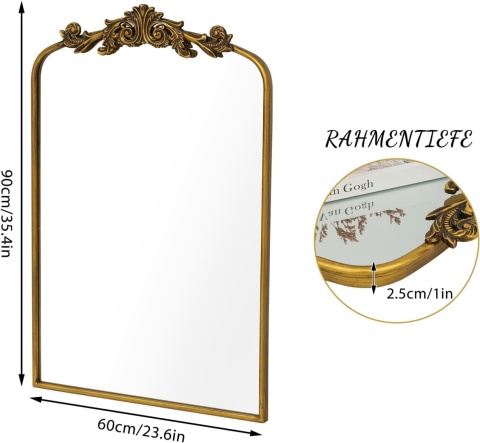 Złote barokowe lustro antyczne, vintage 60 x 90. cm