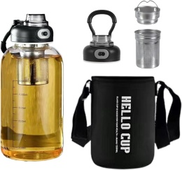 Butelka na napoje, szklana butelka z sitkiem, pojemność 1,5 l, z etui ochronnym