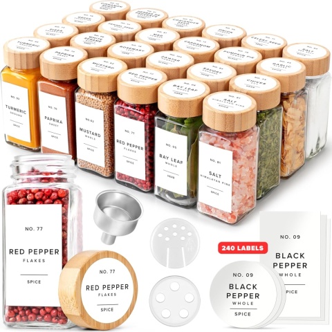 EDELHAUS SZKLANE POJEMNIKI NA PRZYPRAWY Z ETYKIETAMI 24 x 120ml